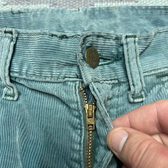 Vintage 70s corduroy bell bottom pants Lee faded turquoise distressed 25x31 - Picture 7 of 15